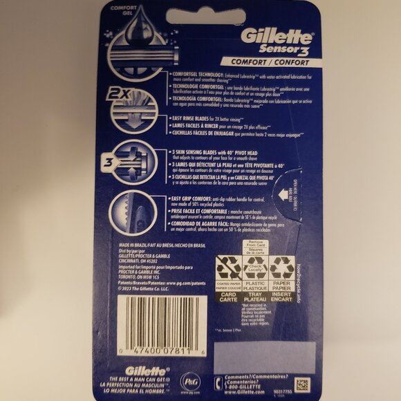 4-Pack Men's Gillette Sensor 3 Razors New Grooming Shaving Blue 3-blade - Picture 2 of 2